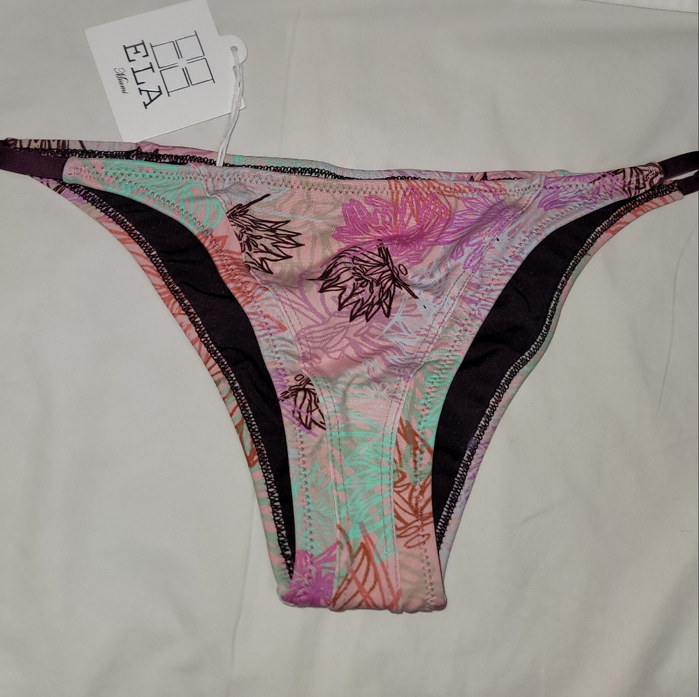 ELA Miami Swimwear Bikini Bottom Floral Print Cheeky Size Medium NWT